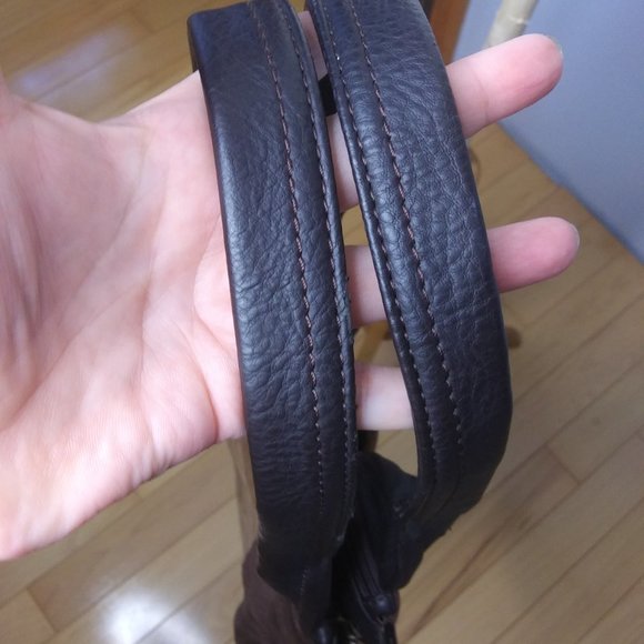 Tignanello Leather suede color block handbag   FLAWS  on Handles lots of wear - Picture 14 of 16